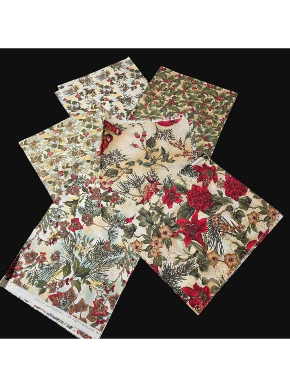 Vintage 1990s Hoffman Winter Impressions Christmas Fabric Fat Quarters Lot of 6